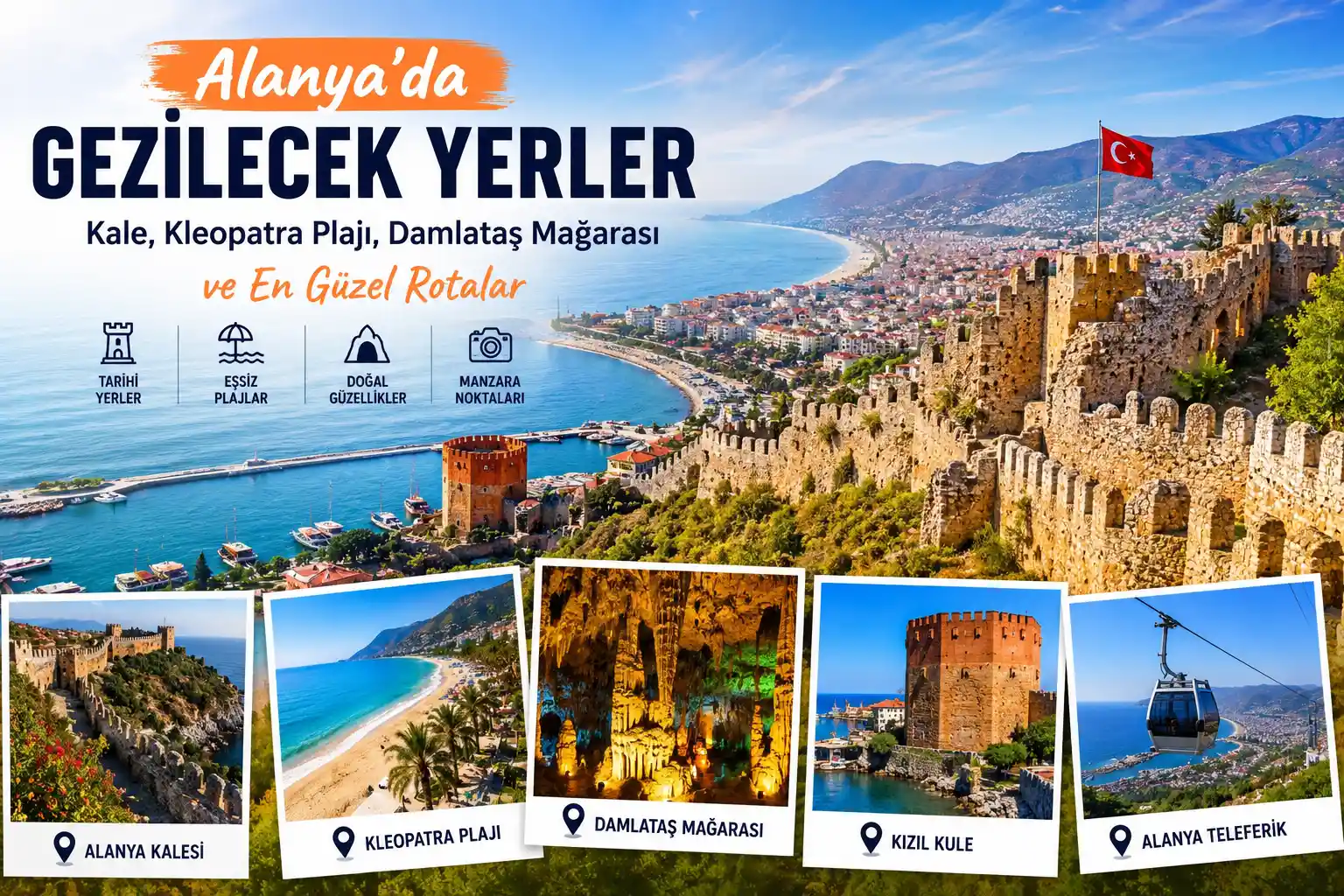 Alanya’da Gezilecek Yerler: Kale, Kleopatra Plajı, Damlataş Mağarası ve En Güzel Rotalar